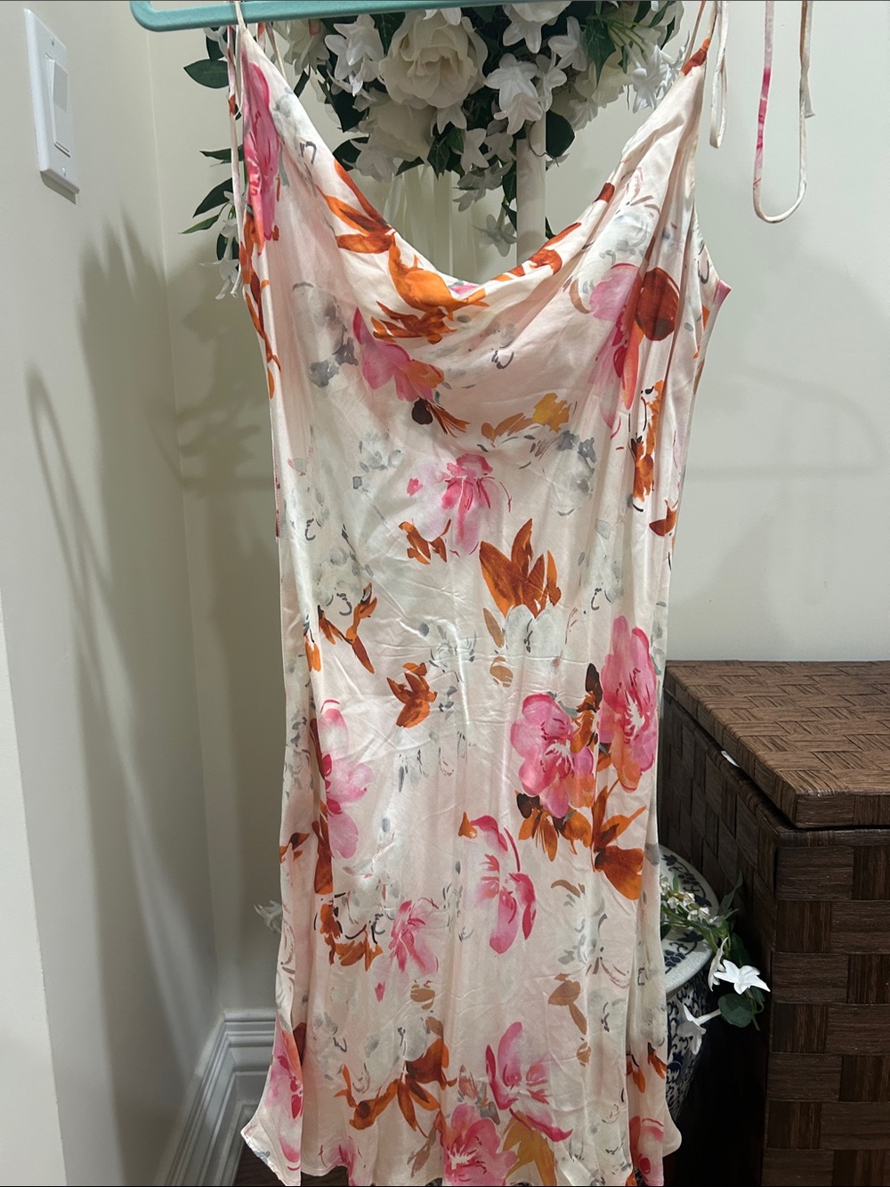 Zara Pink & Orange Floral Slip Mini Dress